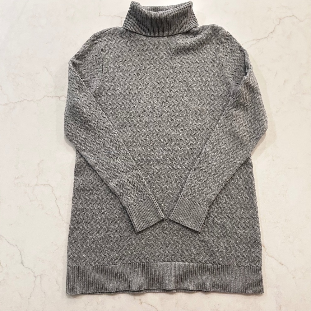 Land's‎ End Basketweave Cotton Turtleneck Tunic Length Sweater - Grey - Small